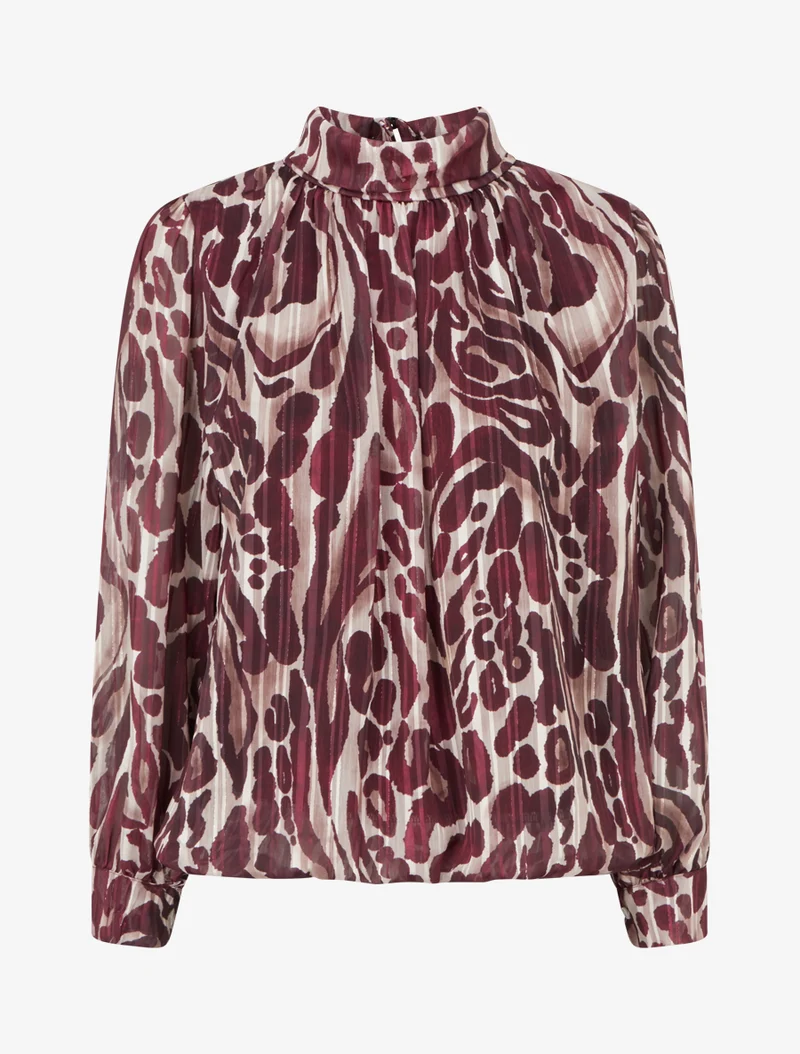 Bluse aus bedrucktem Leoparden-Voile - Pflaume