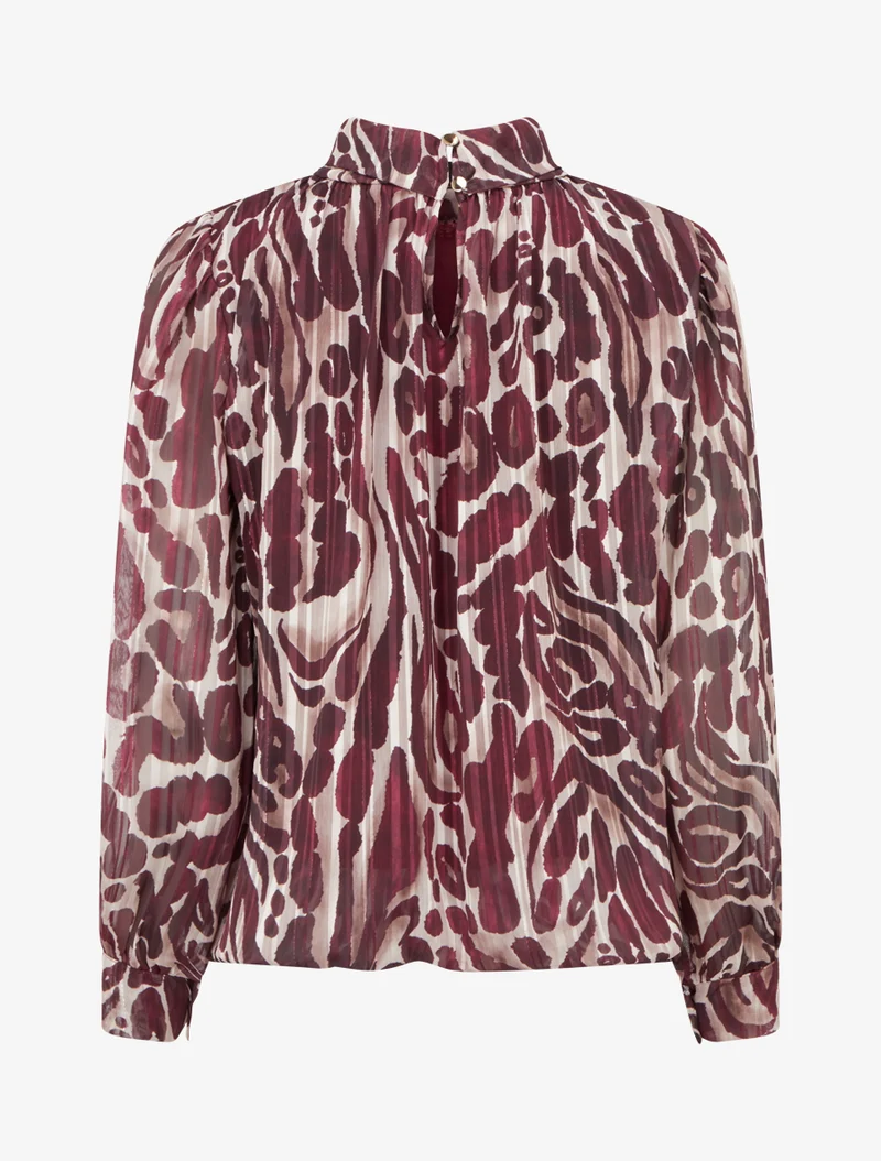 Bluse aus bedrucktem Leoparden-Voile - Pflaume