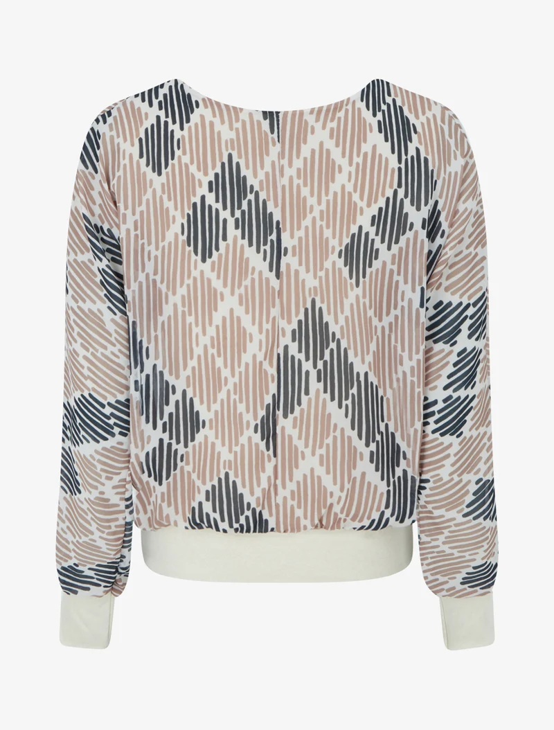 Bluse aus bedrucktem Voile mit grafischem Muster - Beige