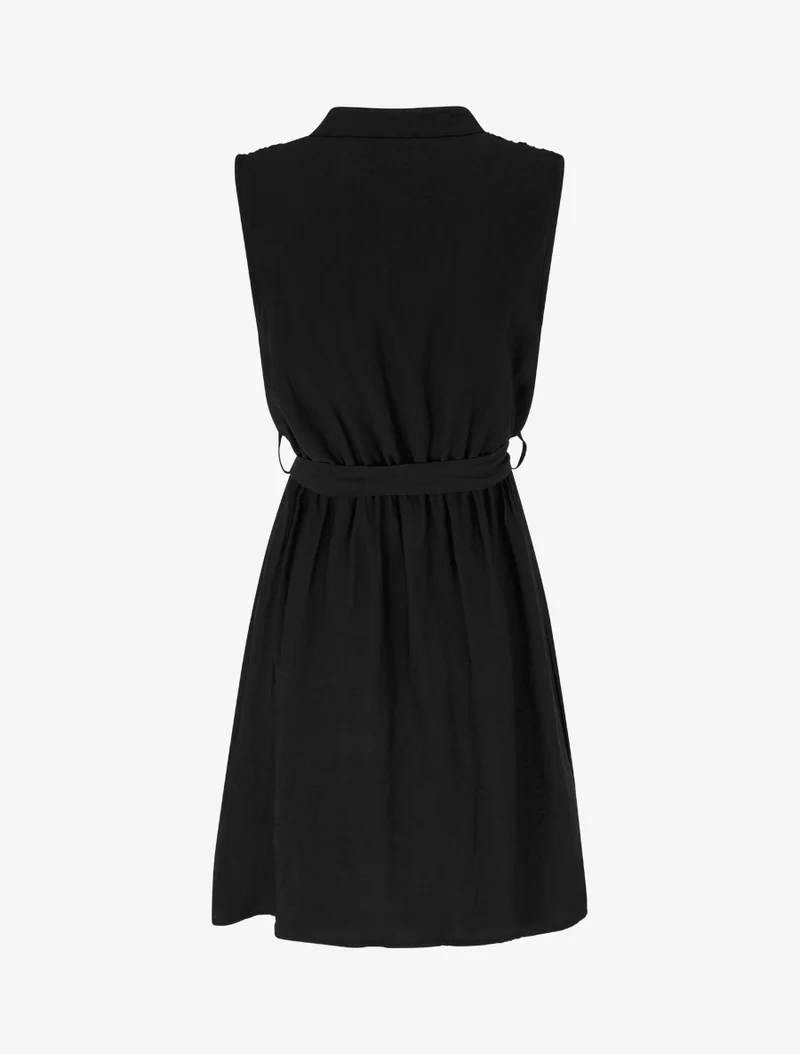 Ärmelloses, knielanges, geknöpftes Kleid - Schwarz