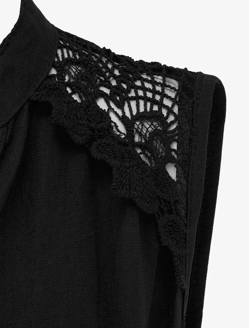 Ärmelloses, knielanges, geknöpftes Kleid - Schwarz