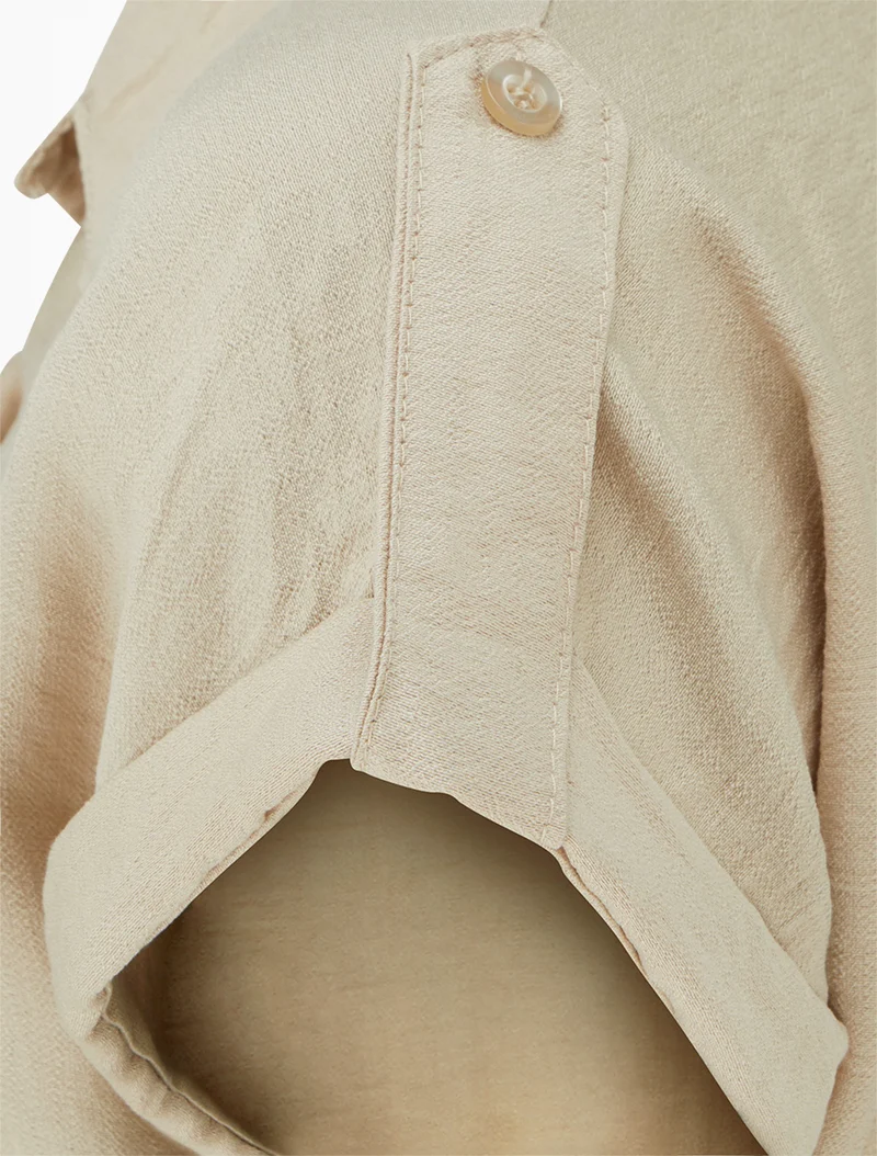 Kurzarm-Hemdkleid - Beige