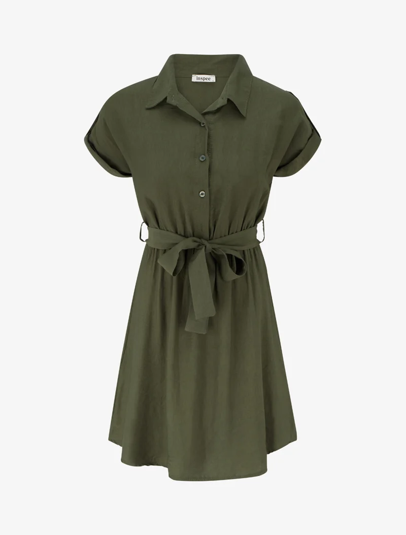 Kurzarm-Hemdkleid - Kaki