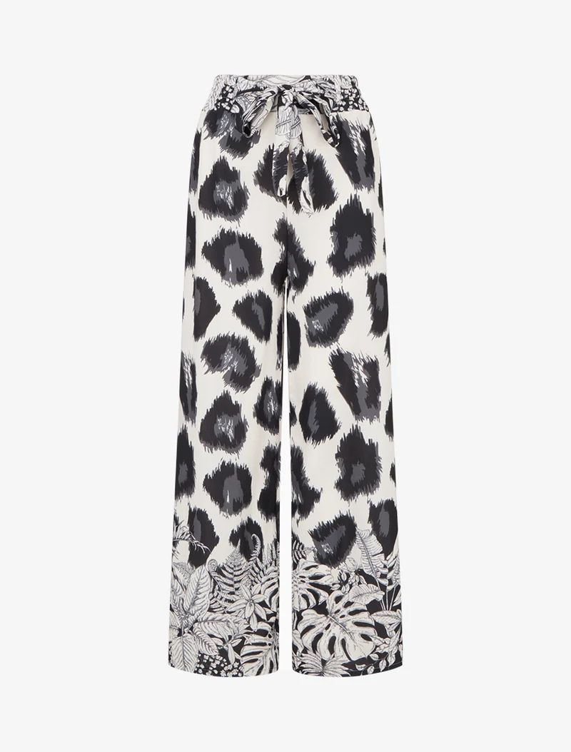 Weit geschnittene Hose mit fantasievollem Leopardenmuster - Schwarz