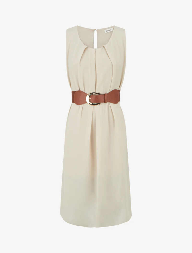 Ärmelloses Kleid aus einfarbigem Voile - Beige