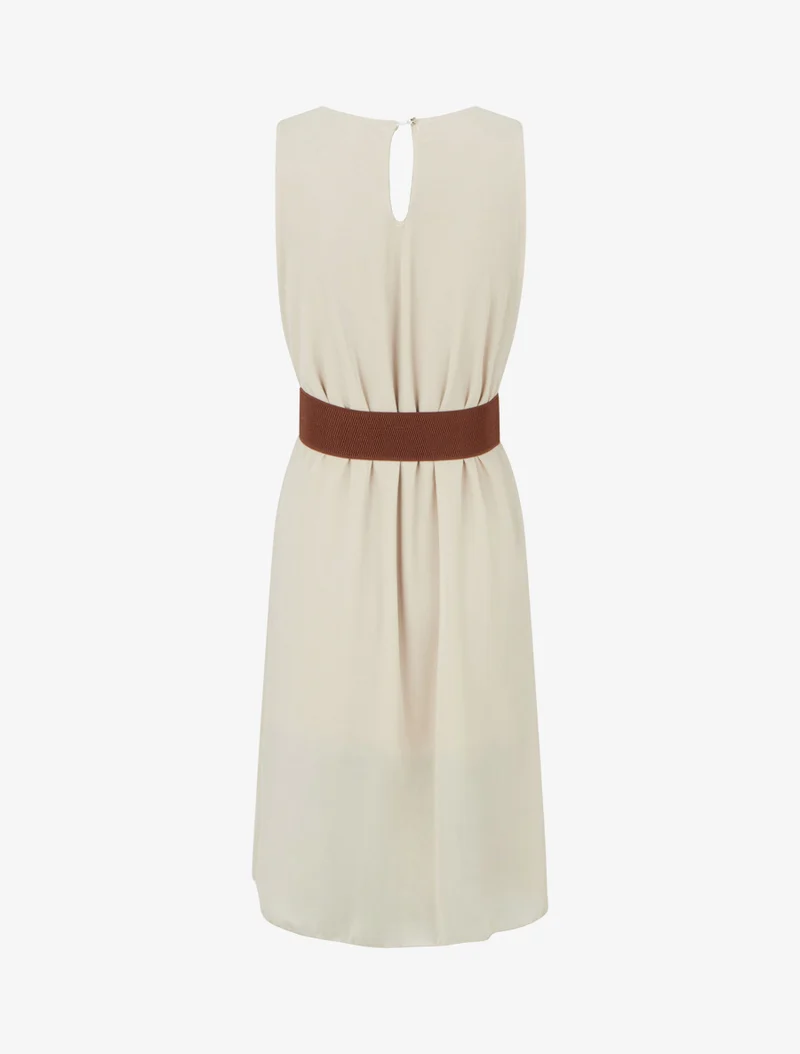 Ärmelloses Kleid aus einfarbigem Voile - Beige