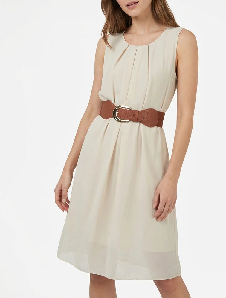 Ärmelloses Kleid aus einfarbigem Voile - Beige