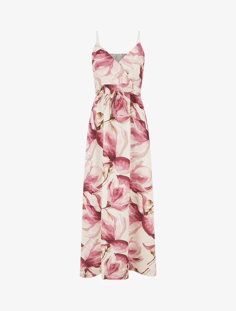 Langes Kleid mit elastischem Rücken und Blumenmuster - Altrosa