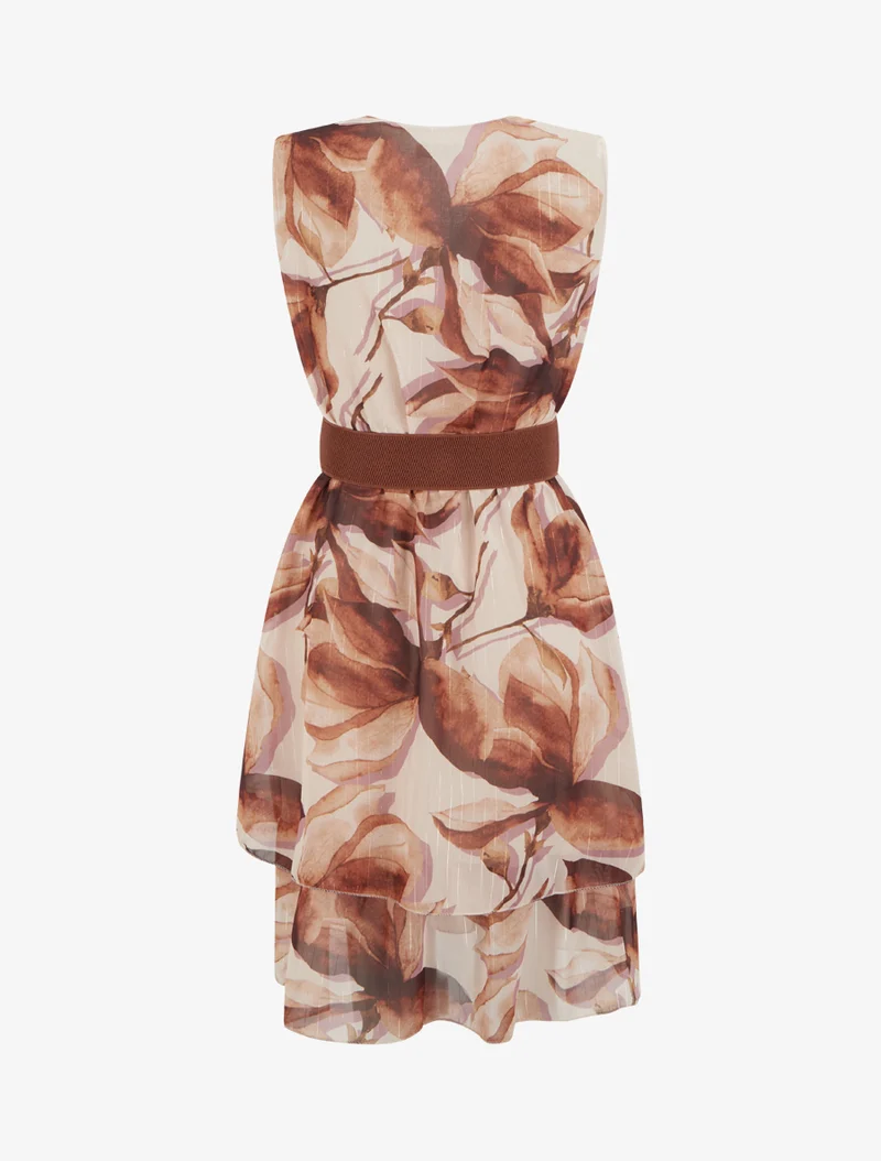 Ärmelloses Skaterkleid mit großem Blumenmuster - Braun