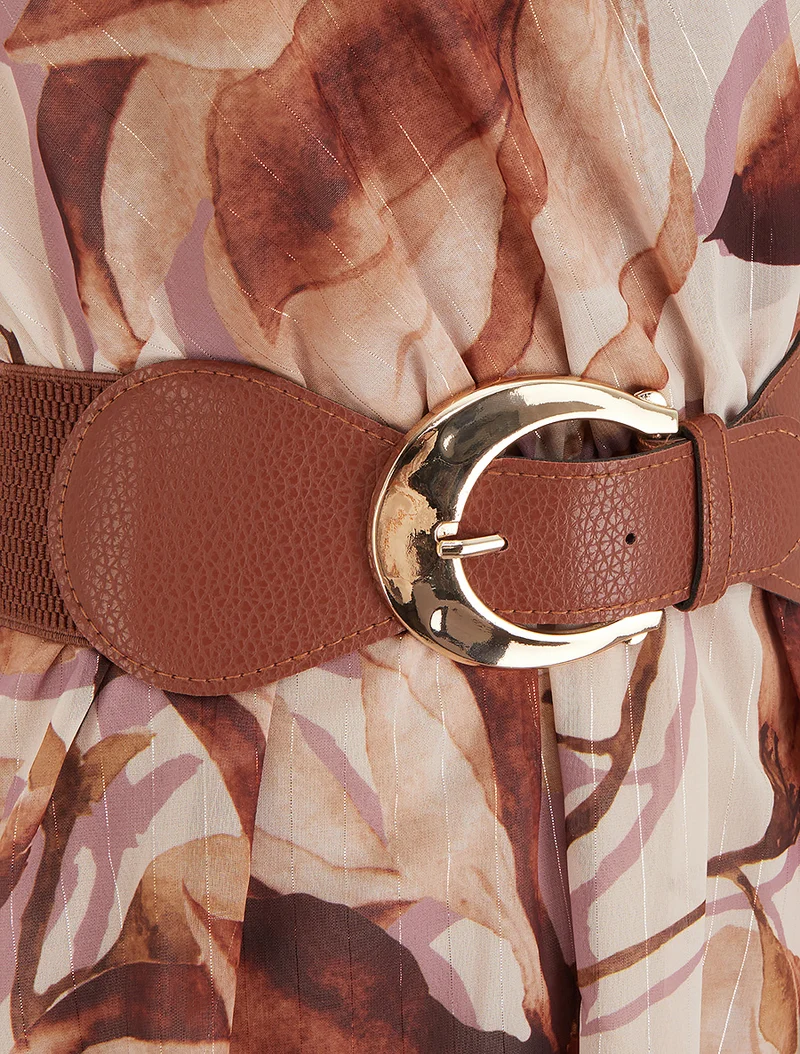Ärmelloses Skaterkleid mit großem Blumenmuster - Braun