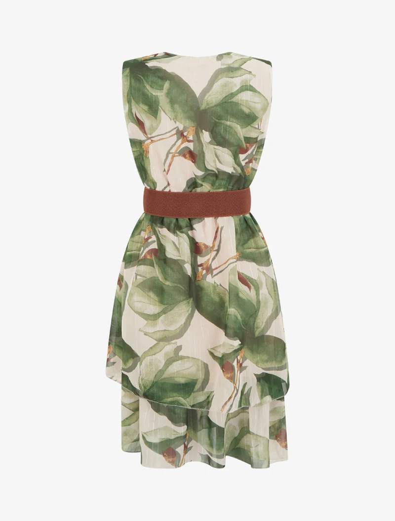 Ärmelloses Skaterkleid mit großem Blumenmuster - Kaki