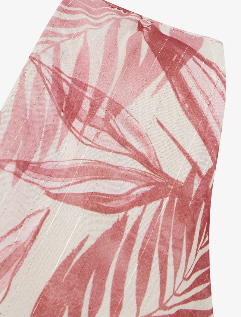 Kleid mit irisierendem Streifen- und Blattdruck - Altrosa