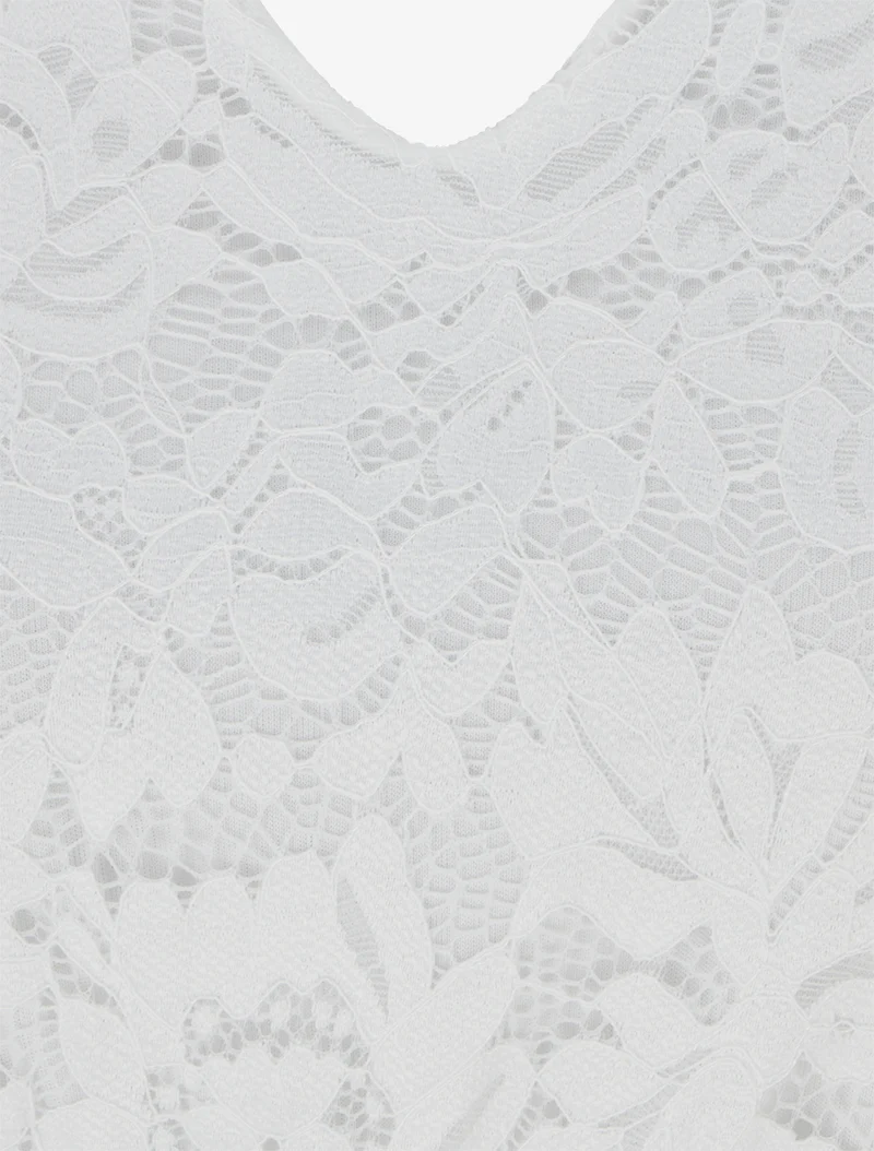 Langes Kleid mit Spitze und Blätterdruck - Beige