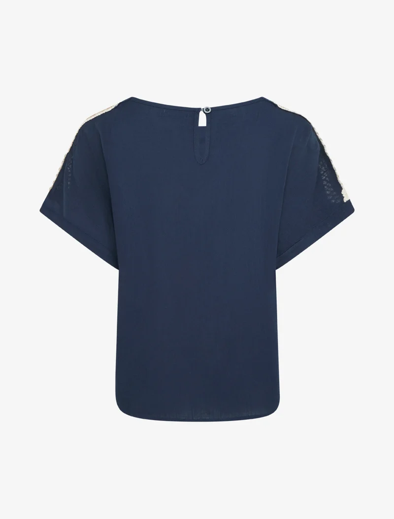Kurzarm-Top mit Lochstickerei - Marine
