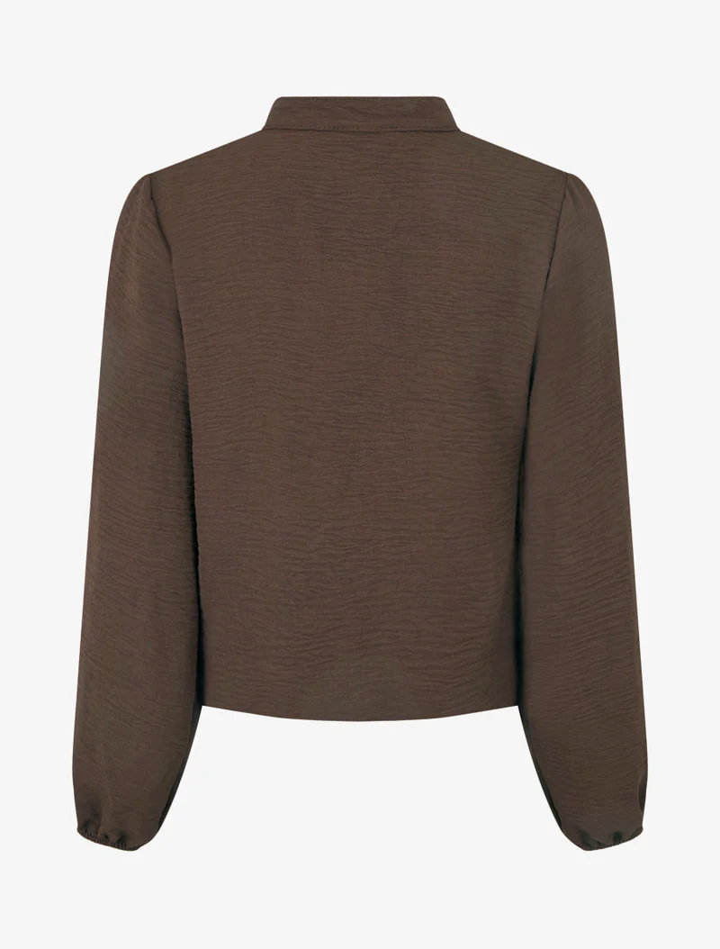 Fließende Bluse mit Ballonschnitt und Häkel-Detail - Braun
