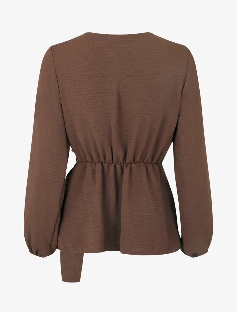 Einfarbige Wickelbluse mit Cache-Cœur-Kragen - Braun