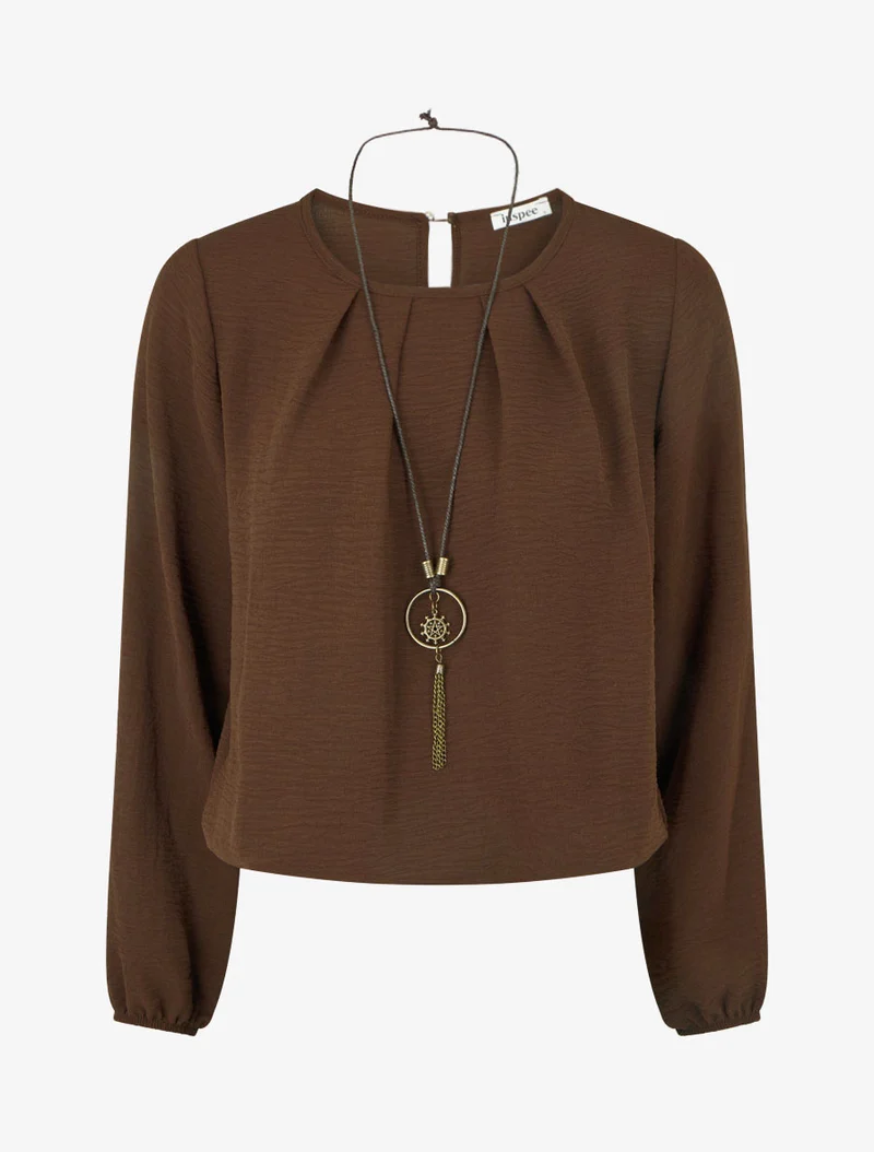 Unifarbene Bluse mit elastischen Abschlüssen. - Braun