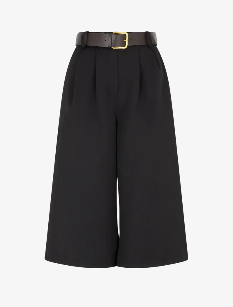 Weite einfarbige Caprihose - Schwarz