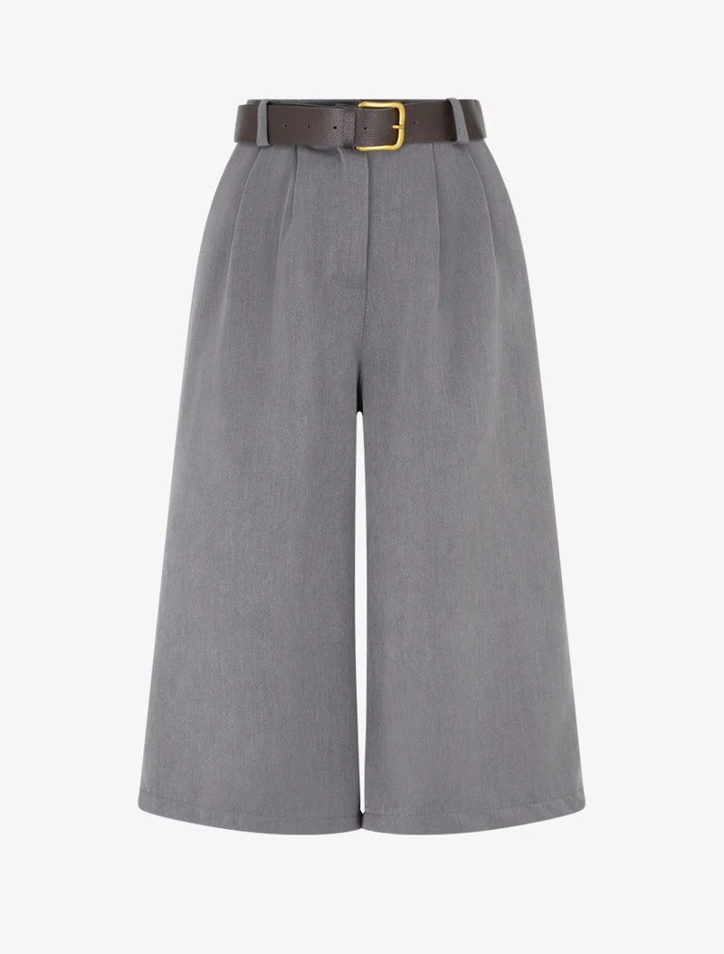 Weite einfarbige Caprihose - Grau
