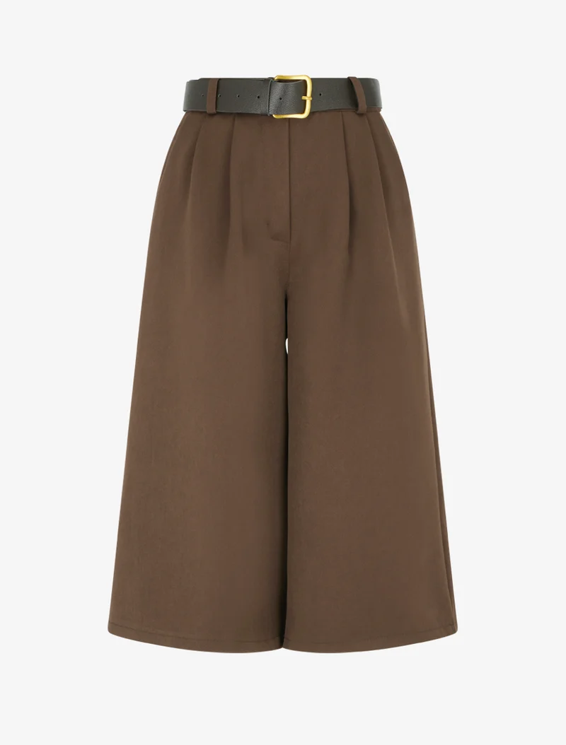 Weite einfarbige Caprihose - Braun