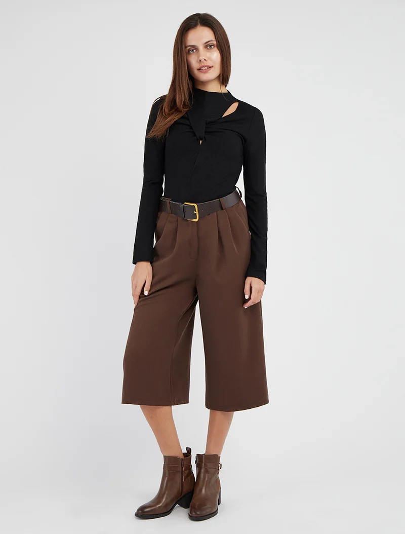 Weite einfarbige Caprihose - Braun