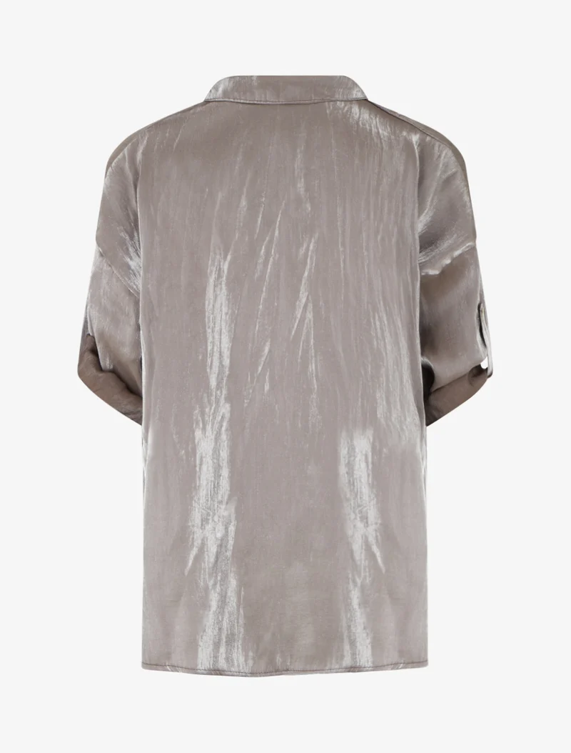 Perlmuttfarbenes asymmetrisches Bluse mit hochkrempelbaren langen Ärmeln - Braun