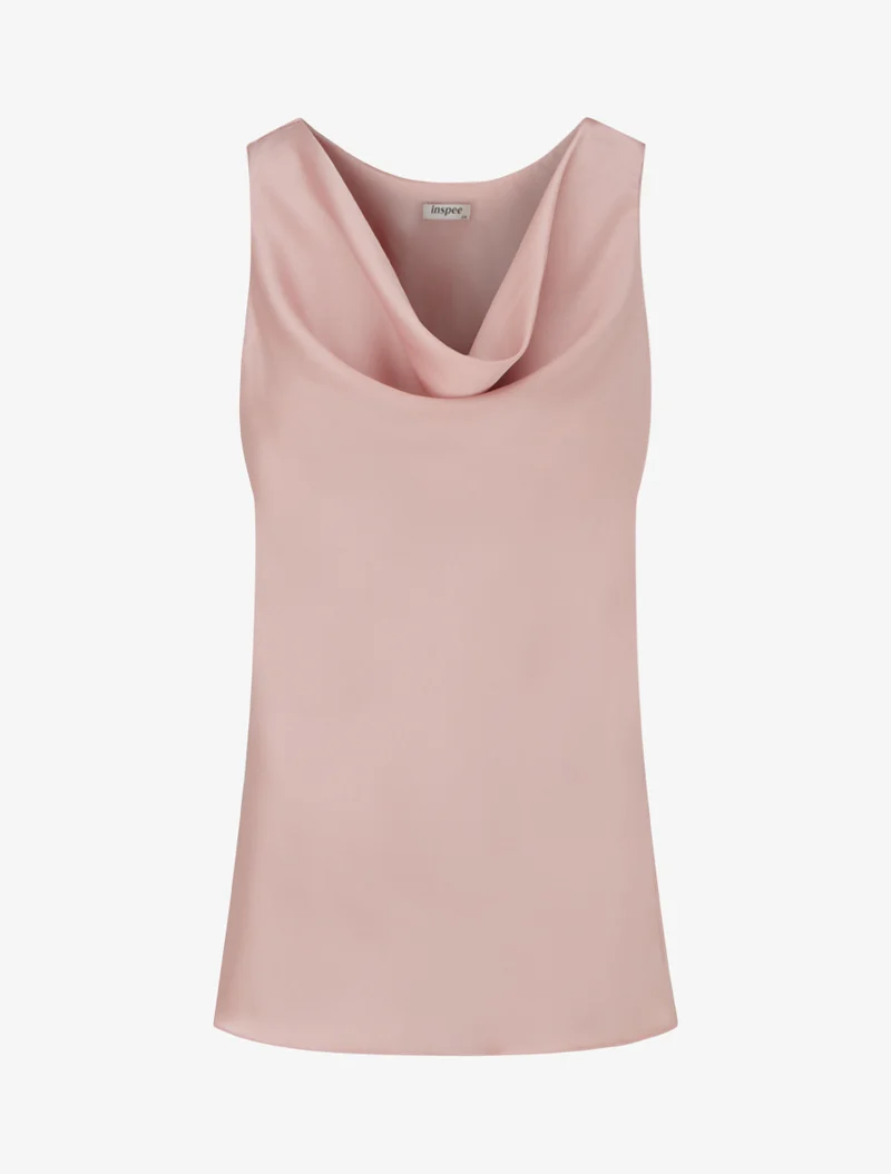 Ärmelloses Satin-Top mit Wasserfallausschnitt - Altrosa