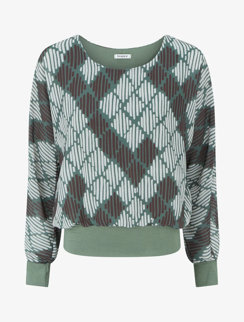 Bluse aus bedrucktem Voile mit grafischem Muster - Kaki