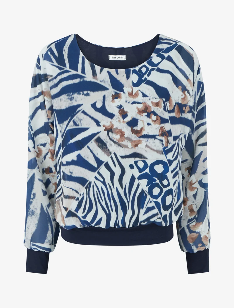 Bluse aus bedrucktem Voile mit Animal-Print - Marine