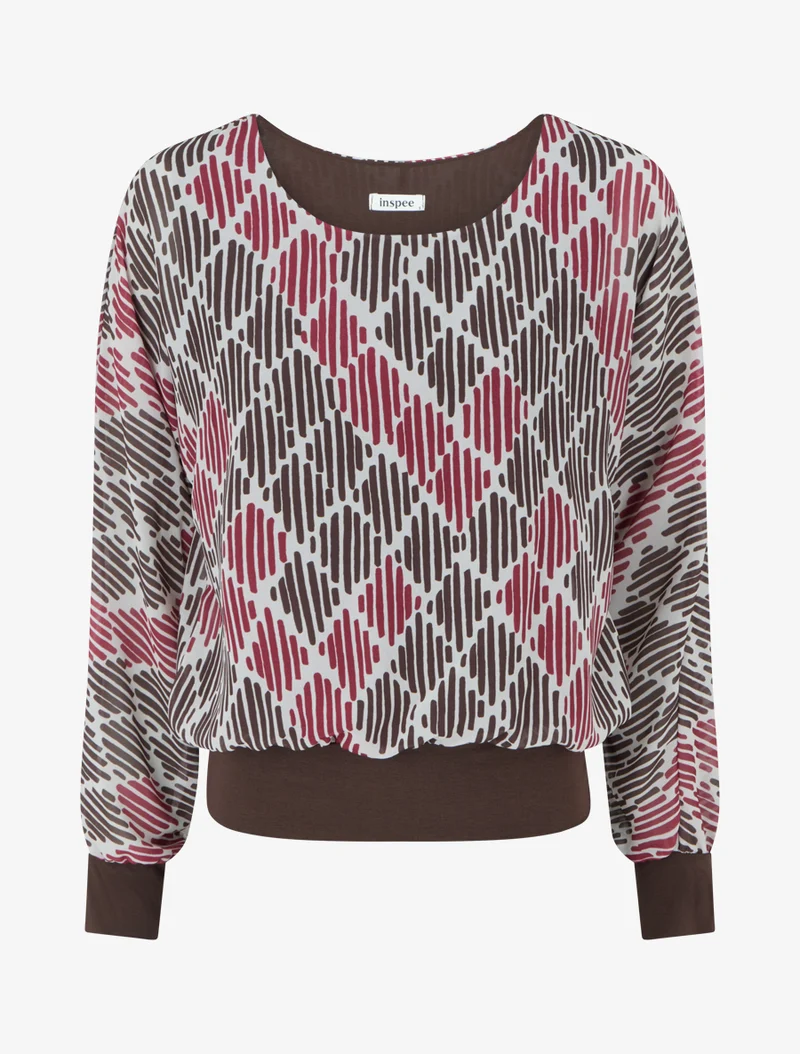 Bluse aus bedrucktem Voile mit grafischem Muster - Braun