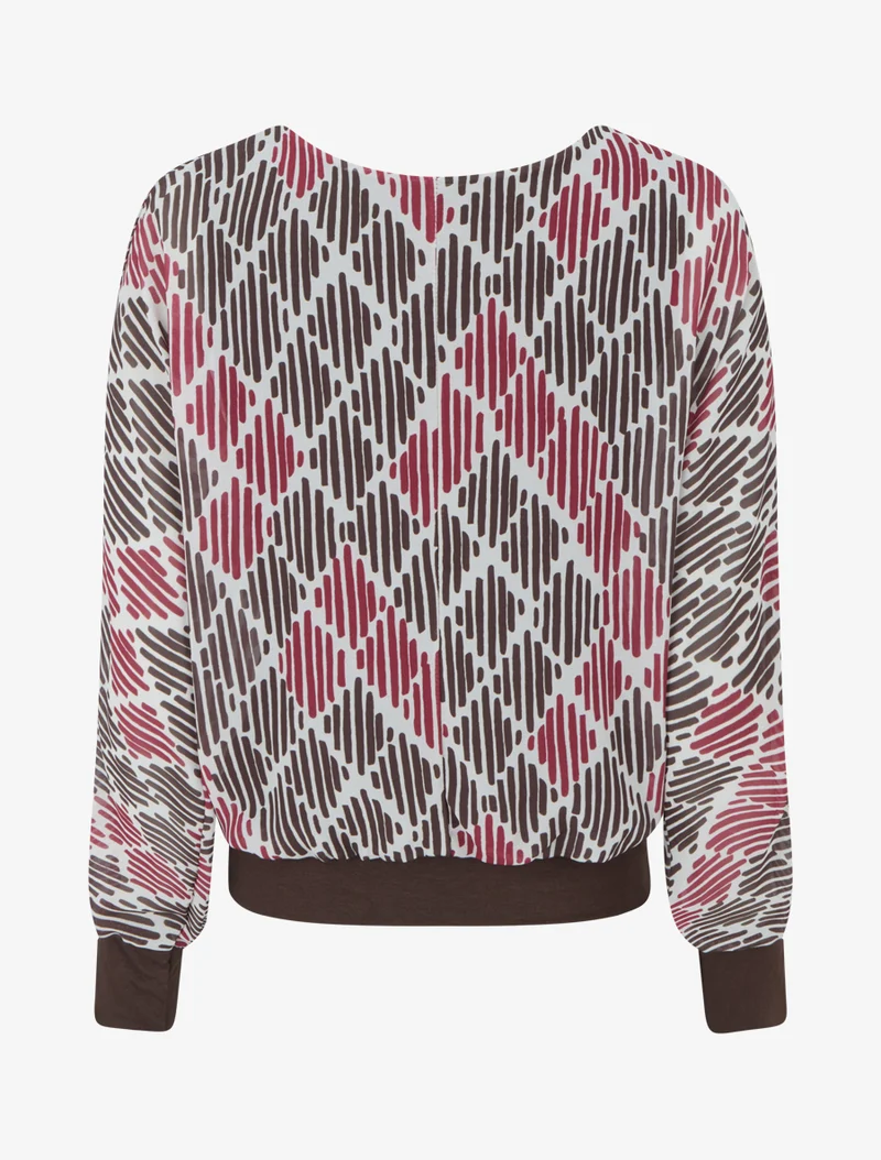Bluse aus bedrucktem Voile mit grafischem Muster - Braun