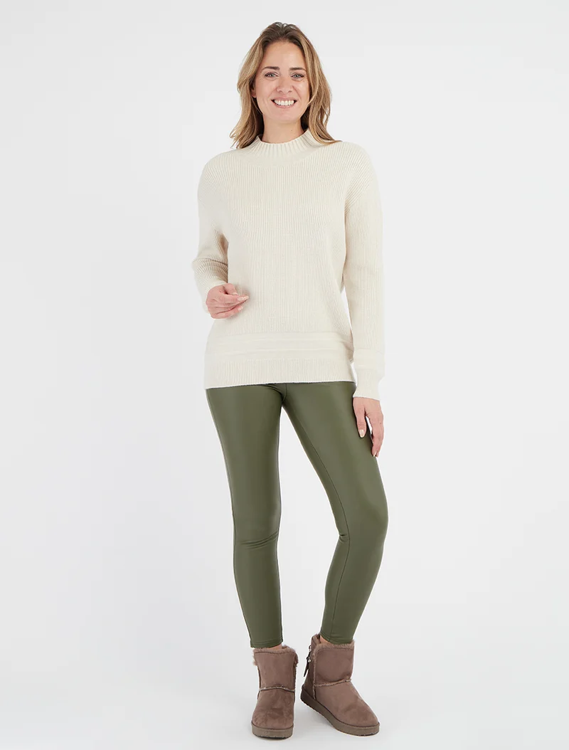 Skinny-Leggings aus Kunstleder - Kaki