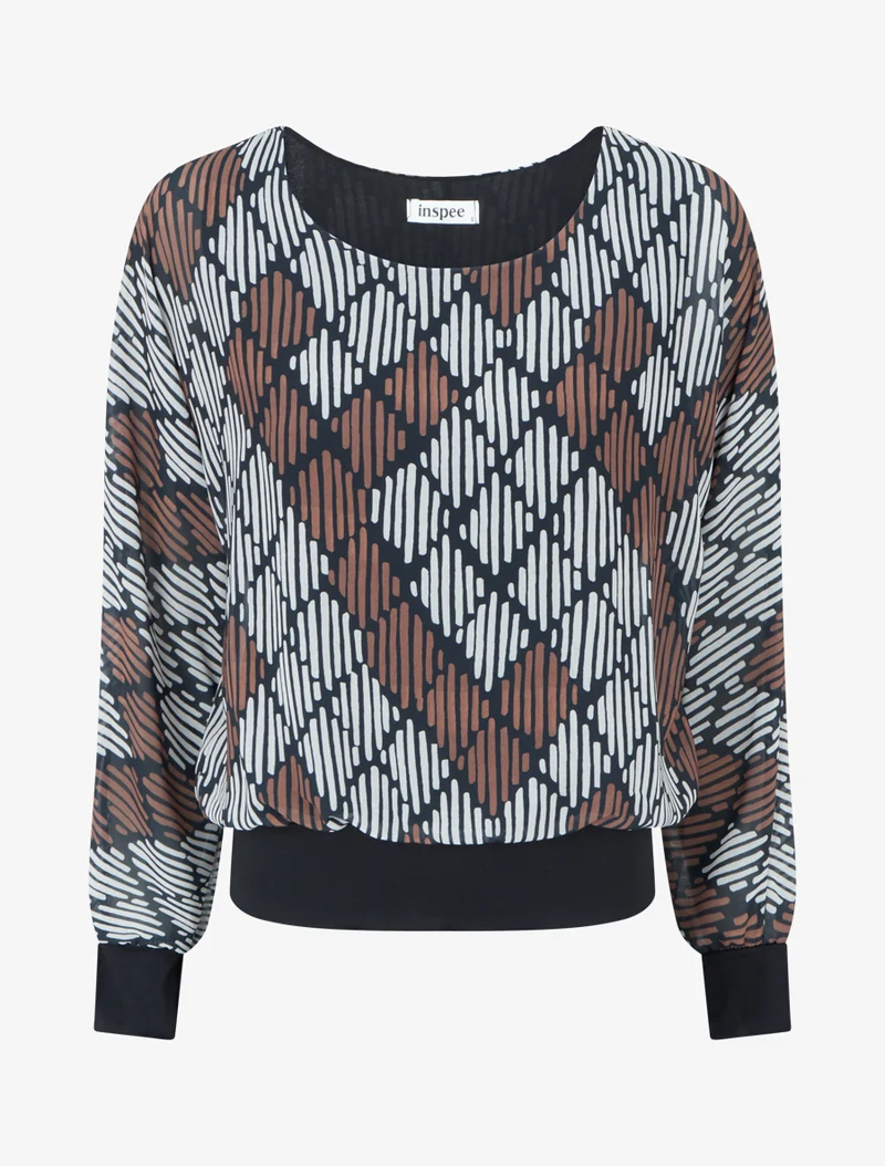 Bluse aus bedrucktem Voile mit grafischem Muster - Schwarz