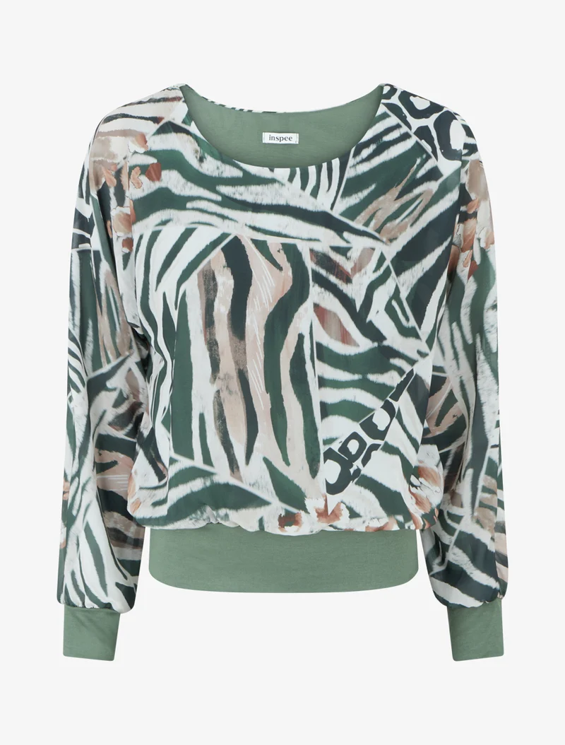 Bluse aus bedrucktem Voile mit Animal-Print - Kaki