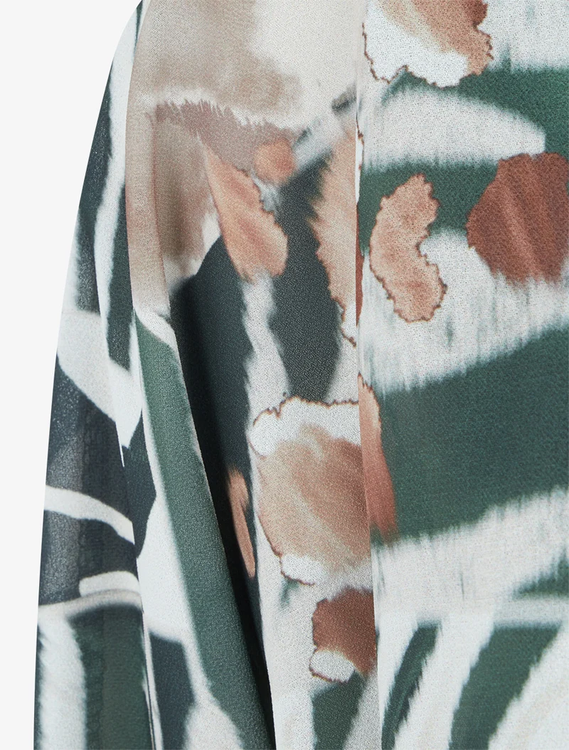 Bluse aus bedrucktem Voile mit Animal-Print - Kaki