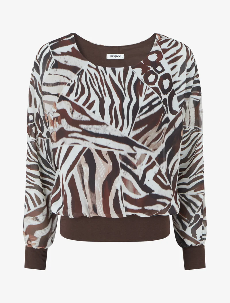 Bluse aus bedrucktem Voile mit Animal-Print - Braun