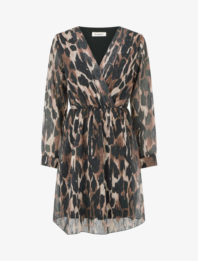 Knielanges Kleid mit Leopardenmuster und Textur - Schwarz