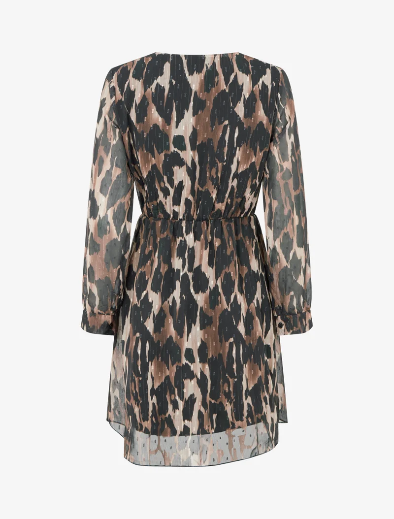 Knielanges Kleid mit Leopardenmuster und Textur - Schwarz
