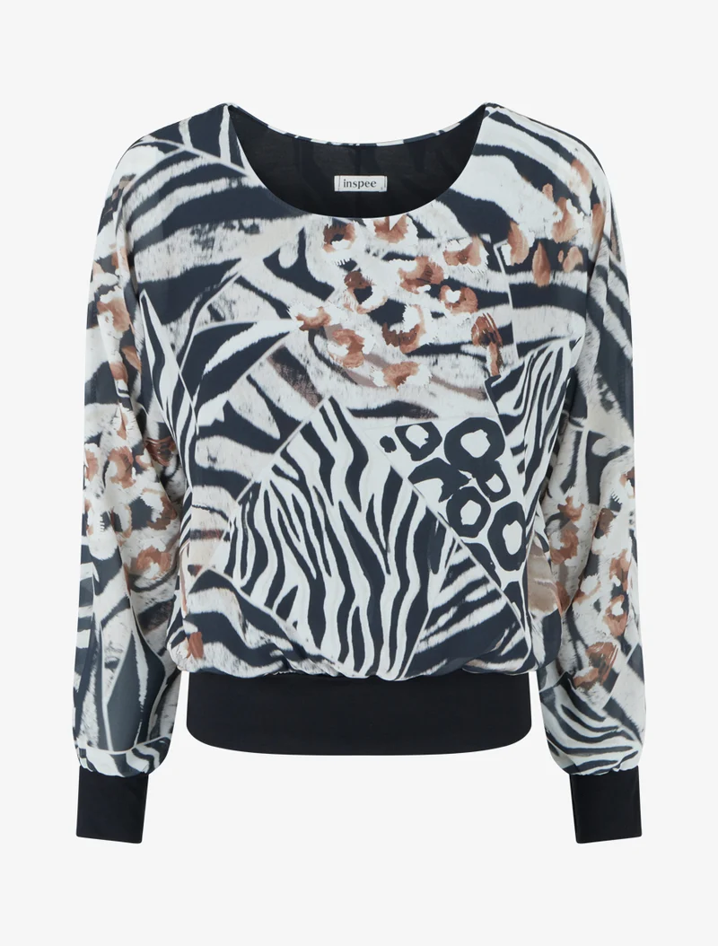 Bluse aus bedrucktem Voile mit Animal-Print - Schwarz