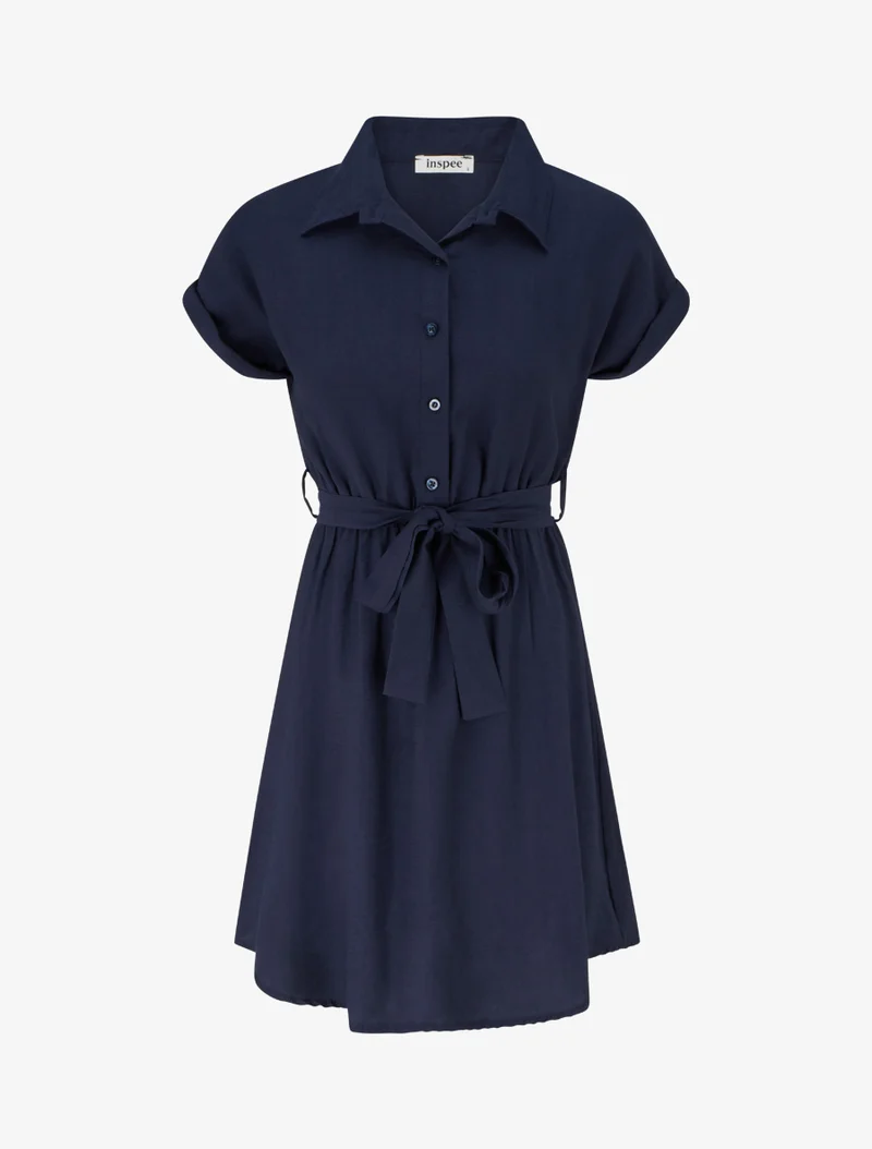 Kurzarm-Hemdkleid - Marine