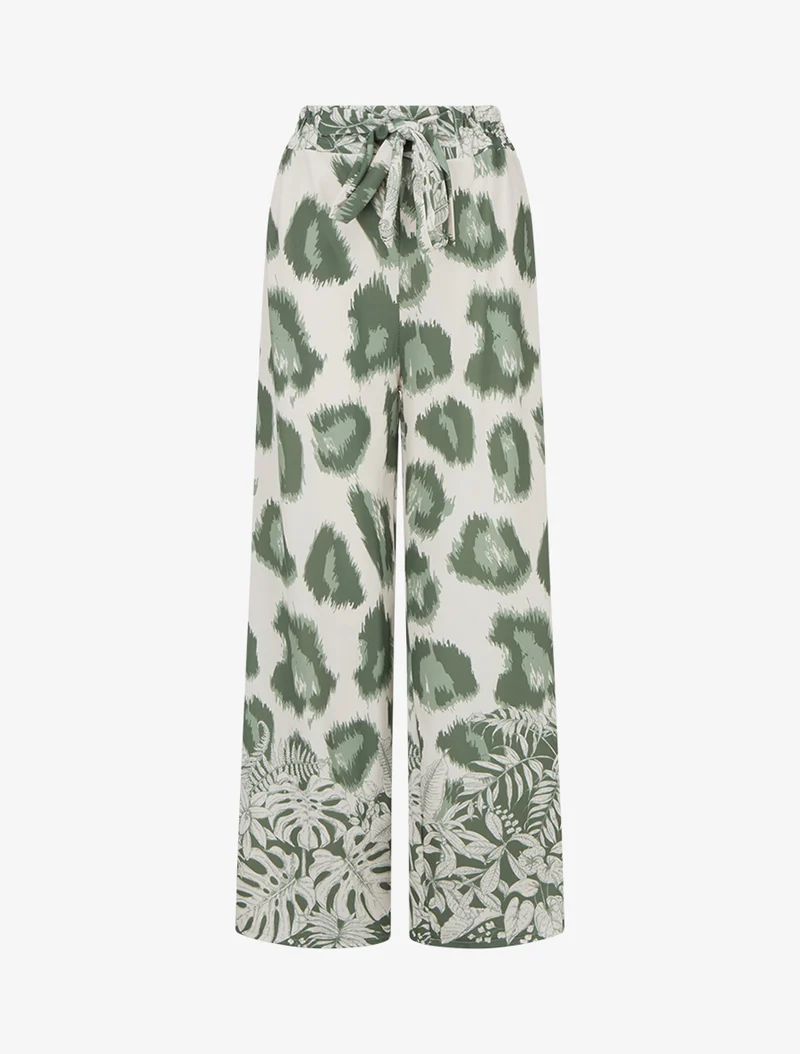 Weit geschnittene Hose mit fantasievollem Leopardenmuster - Kaki