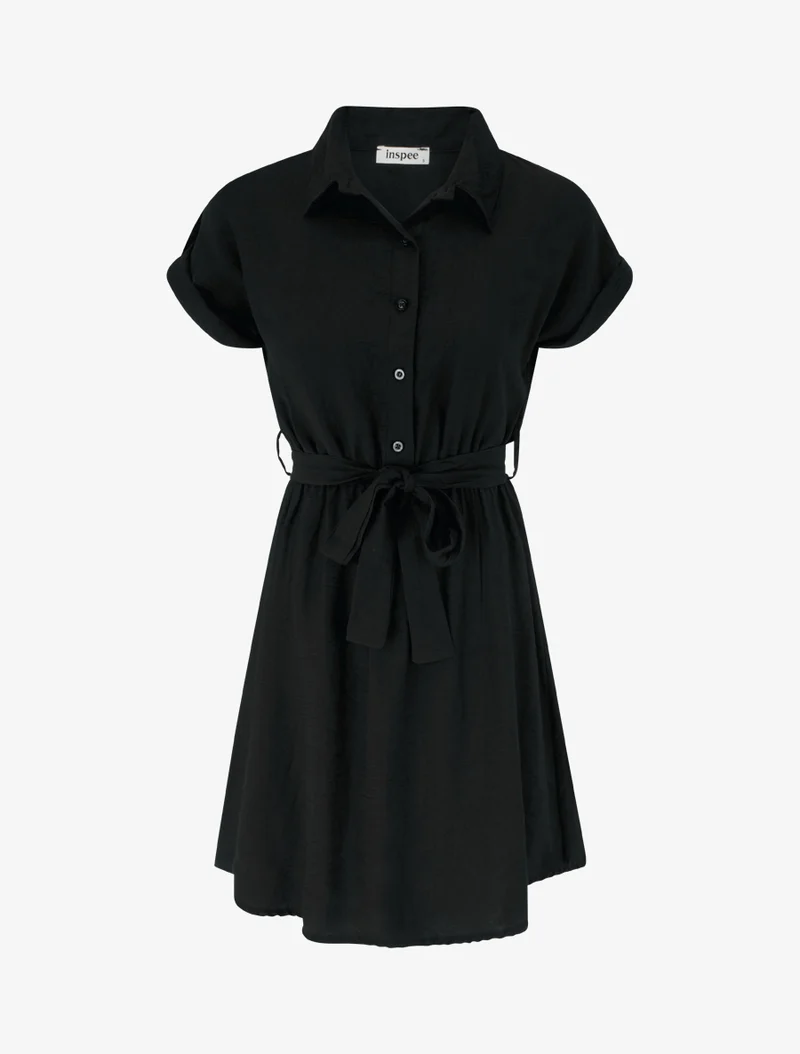 Kurzarm-Hemdkleid - Schwarz
