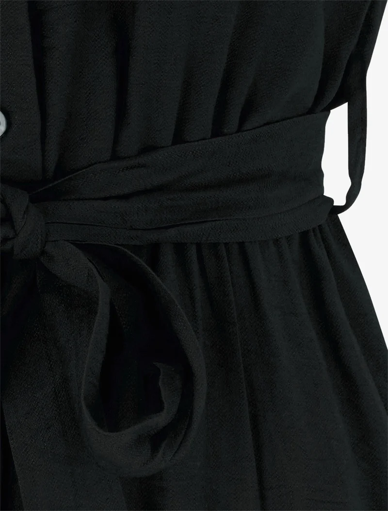Kurzarm-Hemdkleid - Schwarz