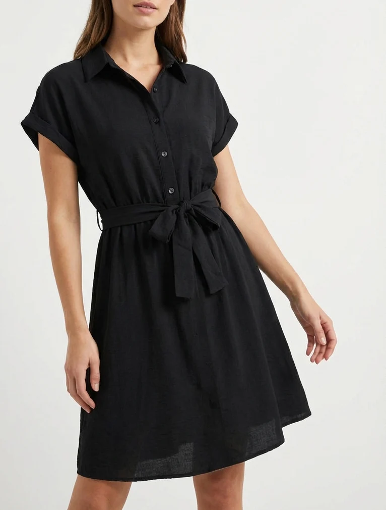 Kurzarm-Hemdkleid - Schwarz