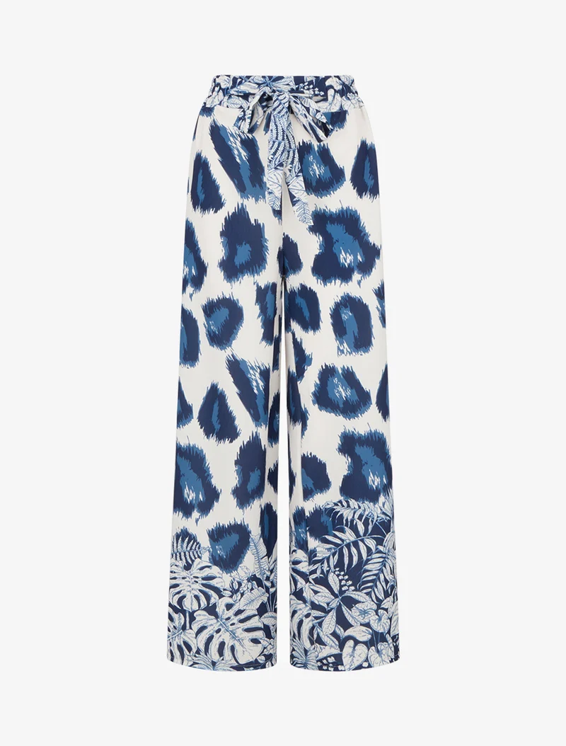 Weit geschnittene Hose mit fantasievollem Leopardenmuster - Marine