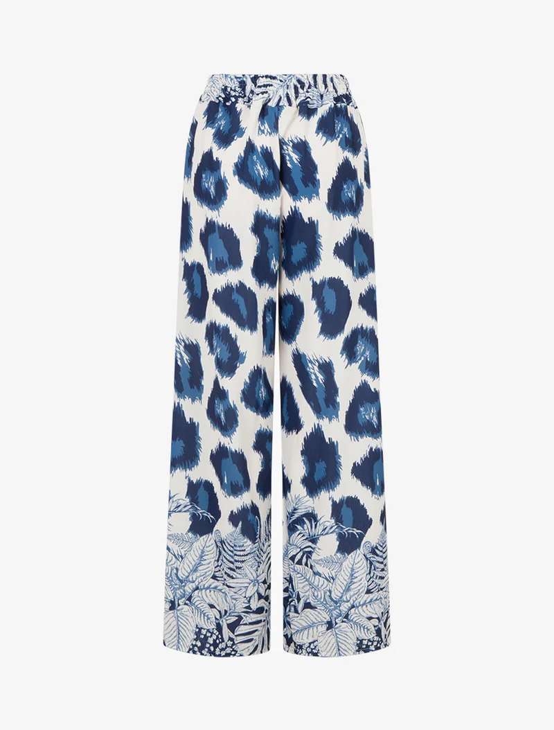 Weit geschnittene Hose mit fantasievollem Leopardenmuster - Marine