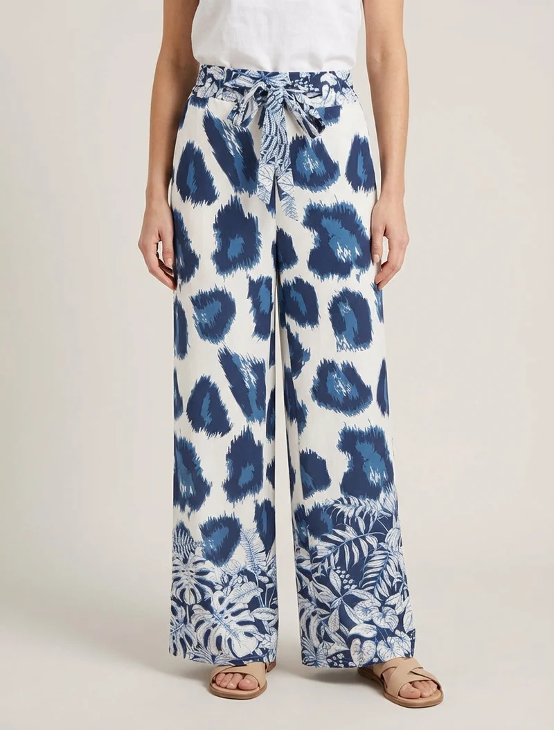 Weit geschnittene Hose mit fantasievollem Leopardenmuster - Marine