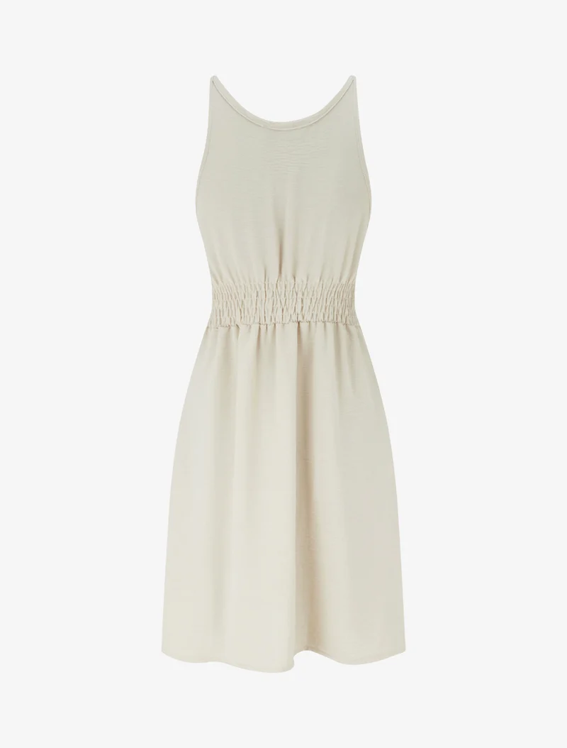 Ausgestelltes Kleid mit Schmuckträgern - Beige
