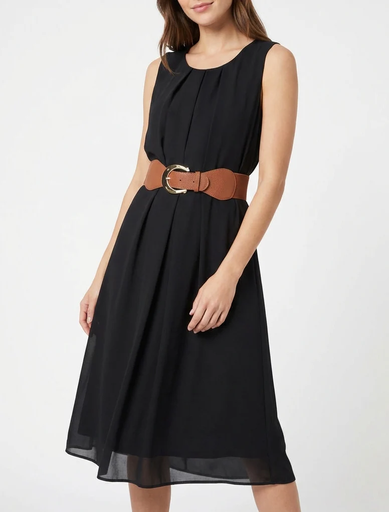 Ärmelloses Kleid aus einfarbigem Voile - Schwarz