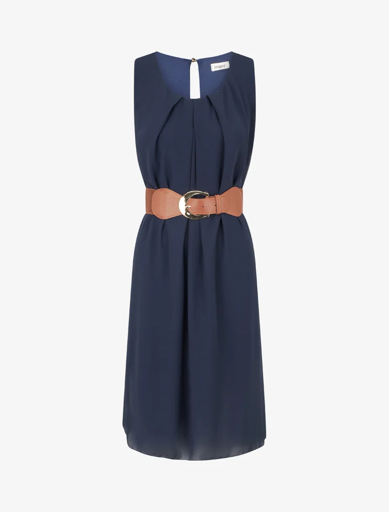 Ärmelloses Kleid aus einfarbigem Voile - Marine
